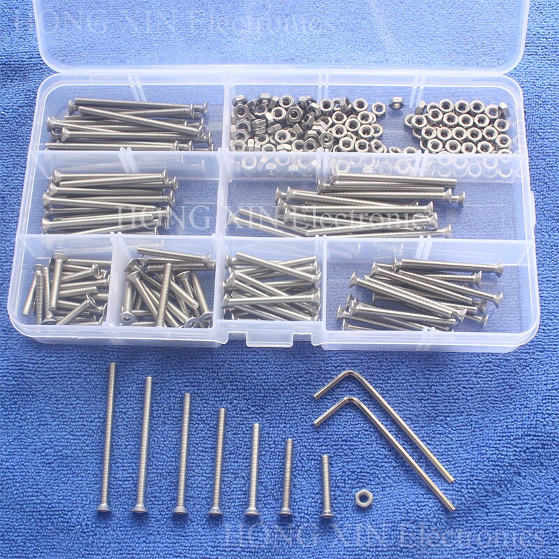 M3 Flat Head Screw Stainless Steel Hex Socket Screws Bolt Hex Nuts Assortment Kit with Plastic Box Hardware screw