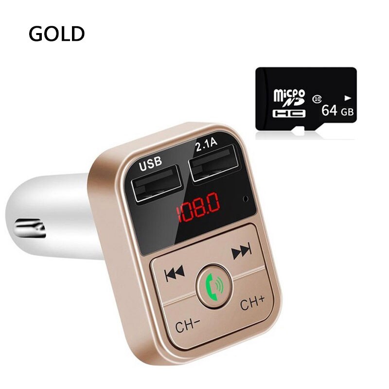 Samochodowy Bluetooth 5.0 nadajnik Modulator FM bezprzewodowa ładowarka samochodowa zestaw głośnomówiący odbiornik Audio Auto MP3 odtwarzacz samochodowy podwójny Adapter USB: gold 64GB