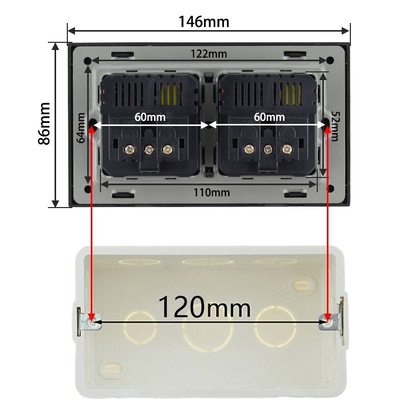 Atlectric podwójny DE gniazdo wtykowe ue z ładowanie telefonu komórkowego przez USB Port ścienne gniazdo zasilające hiszpania rosyjski czarne szkło rama 146*86mm gniazdko elektryczne,gniazdo