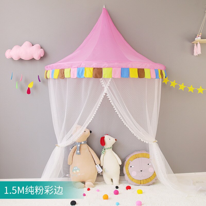 Schattige Baby Wieg Netting Klamboe Baby Luifel Crib Netting Dome Bed Klamboe Voor Kinderdagverblijf Voor Kinderen Meisjes Kamer: 1 5M pure pink