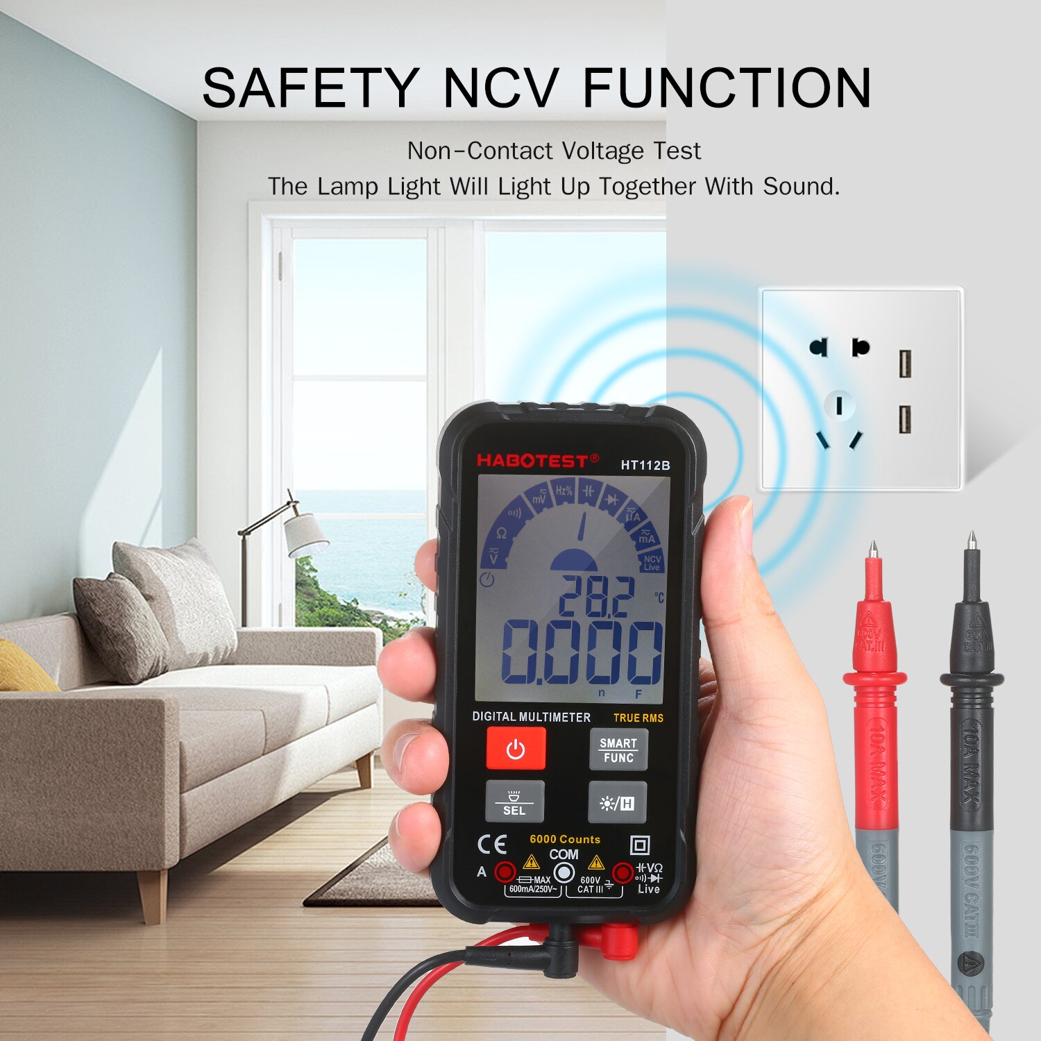 6000 Counts Digital Multimeter Voltmeter Ammeter Ohmmeter Tester AC/DC Test Diode Frequency Capacitance Continuity NCV Live Line