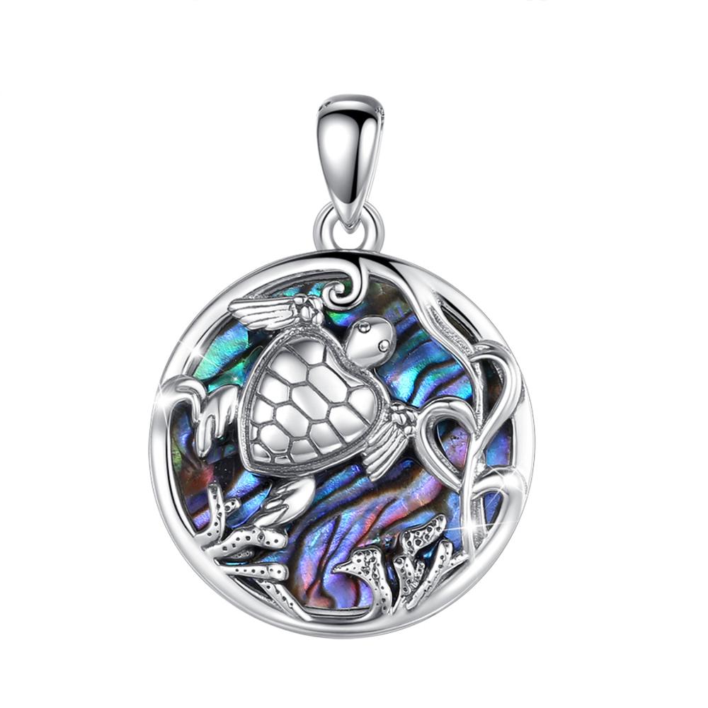 Eudora 925 sterling sølv hav havskildpadde vedhæng halskæde med mor til sølv dyr blå farverige fine smykker til kvinder: Kun vedhæng