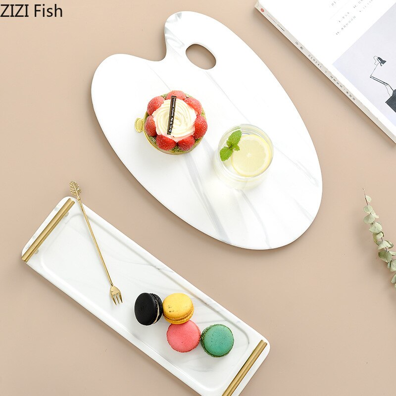 Bandeja de cerámica moderna de mármol dorado para restaurante, bandeja creativa para Sushi, plato de postre para desayuno en casa, accesorios de decoración para el hogar