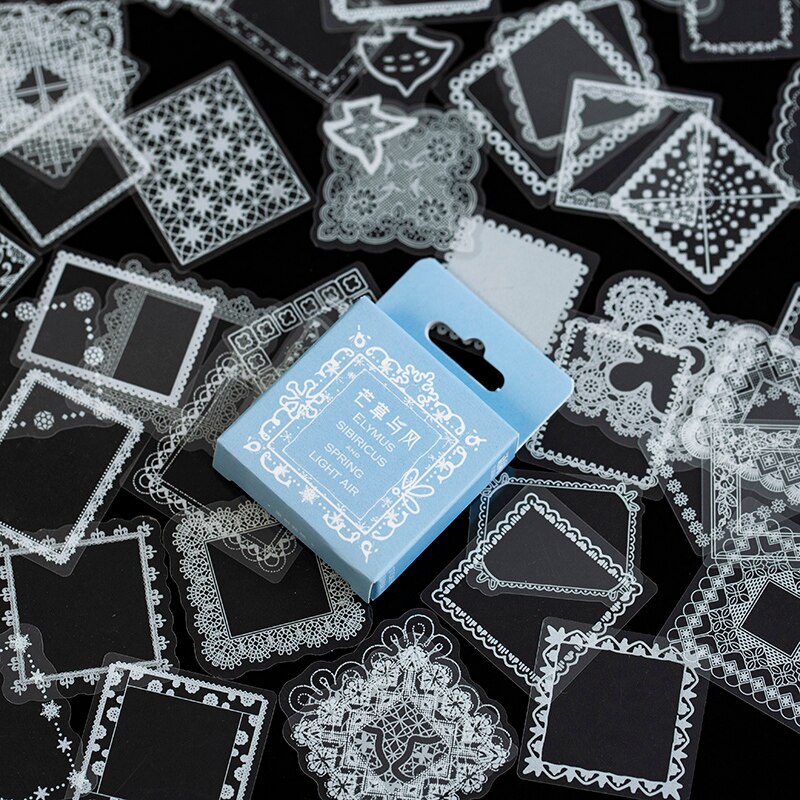 50 stuks/pak witte kanten transparante schattige kawaii decoratie stickers in een doosje voor planners, scrapbooks, briefpapier, japanse dagboekstickers: 2