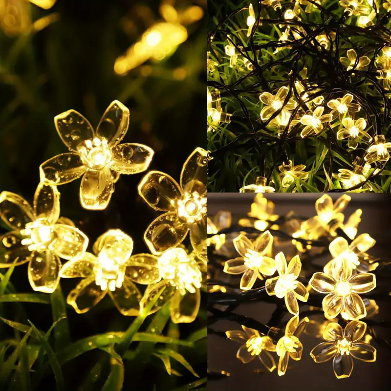 2025 Solar Flower Lichtslingers 200 LEDS Waterdichte Zonne-energie Kerstverlichting 8 Modi Decoratieve Verlichting voor Patio Hek Bruiloft