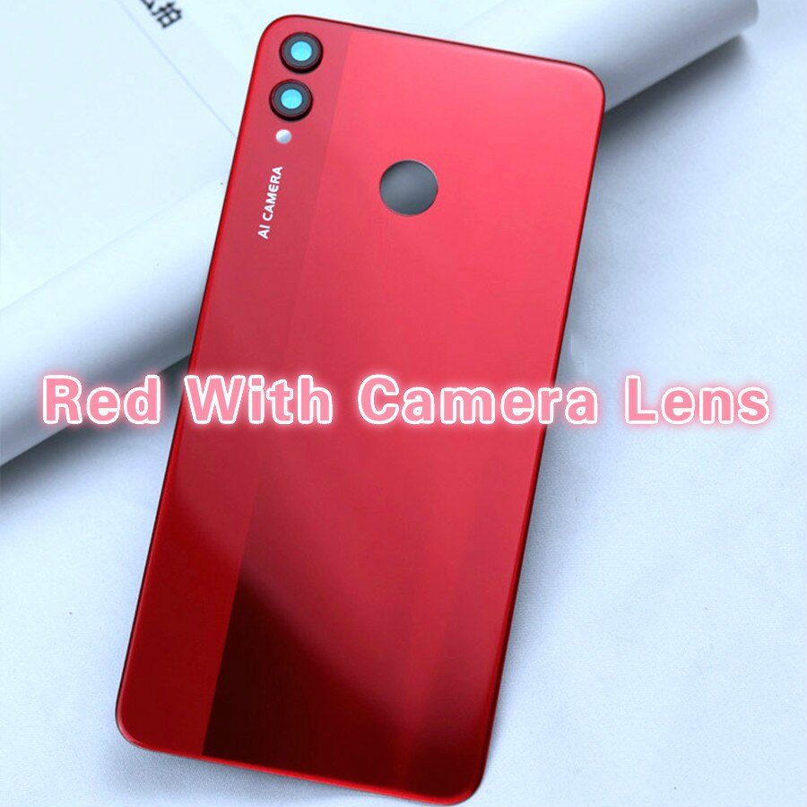 For Huawei Honor 8X Back Battery Cover Glass Panel Rear Door Housing Case With Camera Lens For Honor 8X Back Cover JSN-L21: Red With Lens
