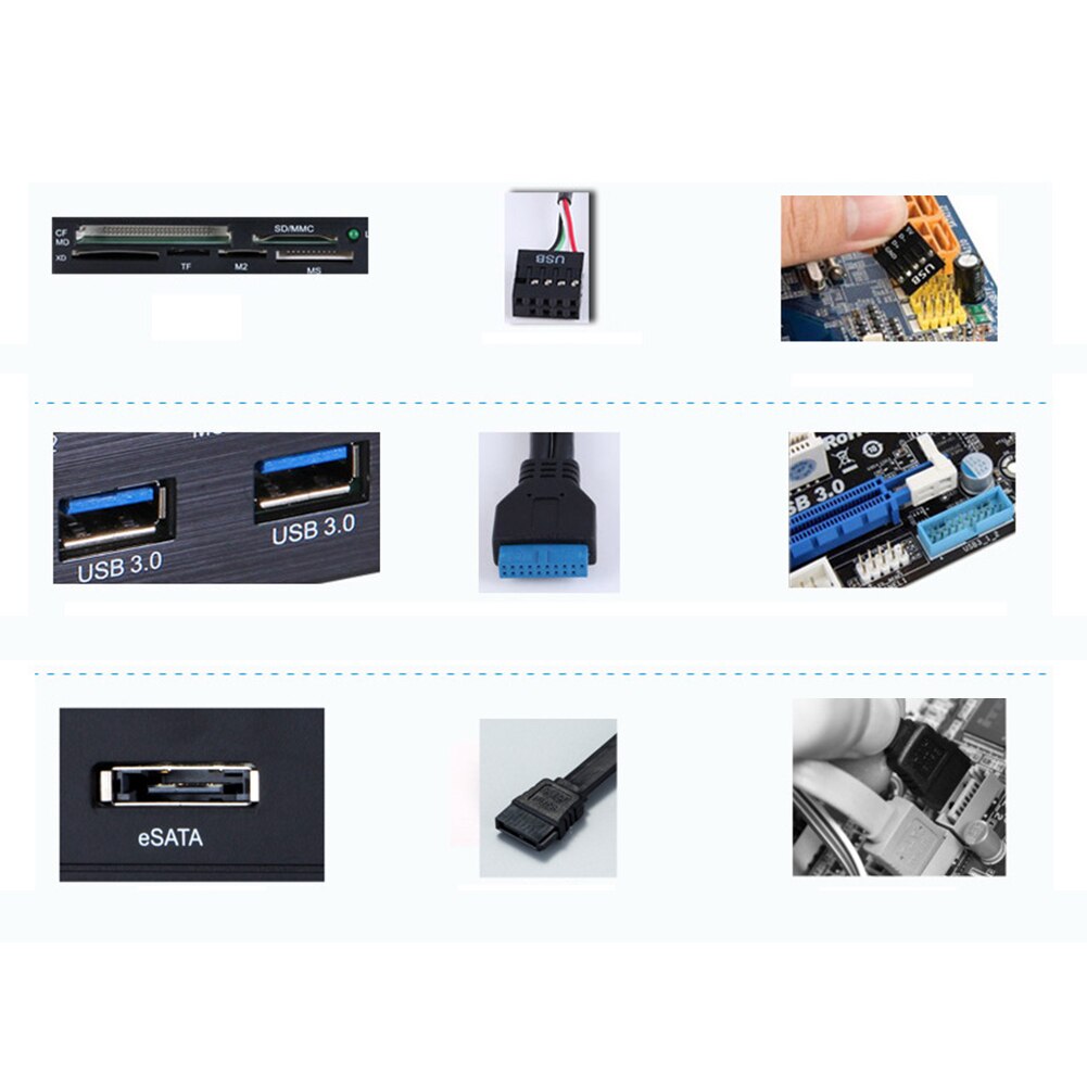 Painel frontal multiportas usb 3.0, leitor de cartão sd, usb 3.0 esata tipo-c md tf, hub usb