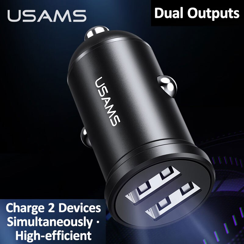 Usams Dual Usb Car Charger Voor Telefoon 2.4A Snelle Mobiele Telefoon Oplader Adapter Voor Iphone 11 Pro Samsung Huawei Auto telefoon Oplader