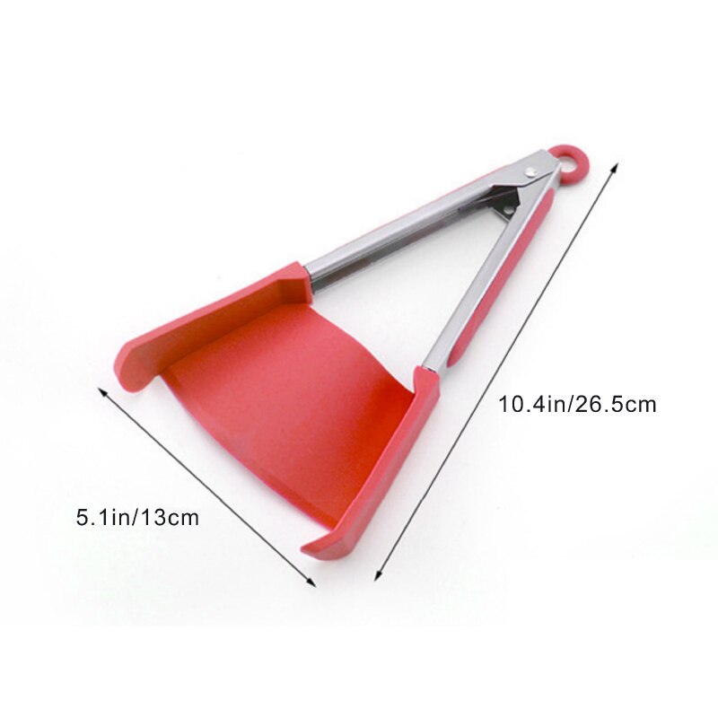 2 In 1 Smart Keuken Spatel En Tang Non-stick Hittebestendige Rvs Frame Silicone Tang Keuken Gadget 9/12 Inches: Red 9 in