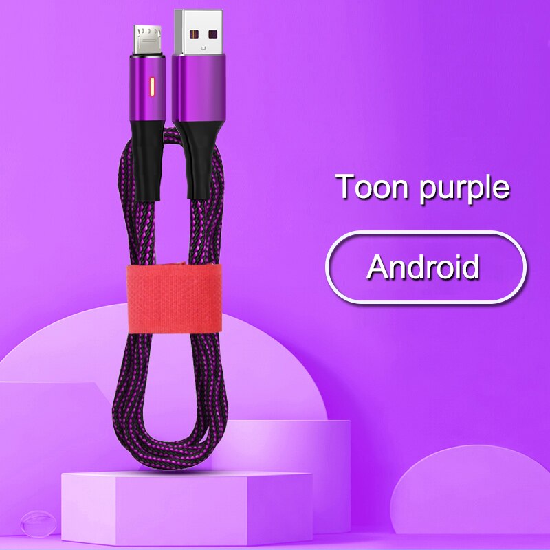 Kabel danych 3A typu C mikro USB pleciony nylonowy sprytny moc wyłączony szybki kabel ładujący robić telefonu komórkowego z systemem android: purpurowy for micro / 1.2m
