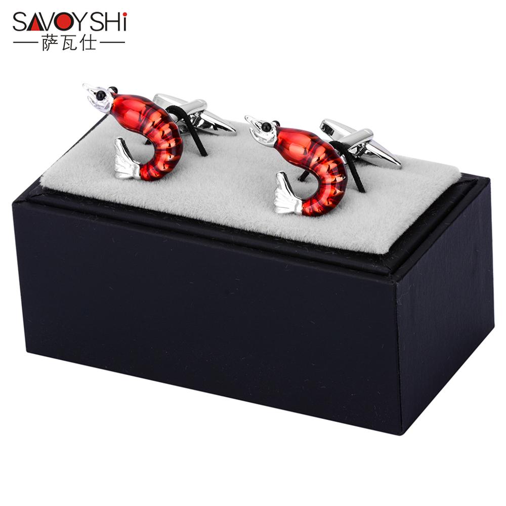 SAVOYSHI Red Enamel Shirt Cufflinks for Mens Cuff buttons Novelty Lobster Model Cuff Links Brand Jewelry: Cufflinks with Box C