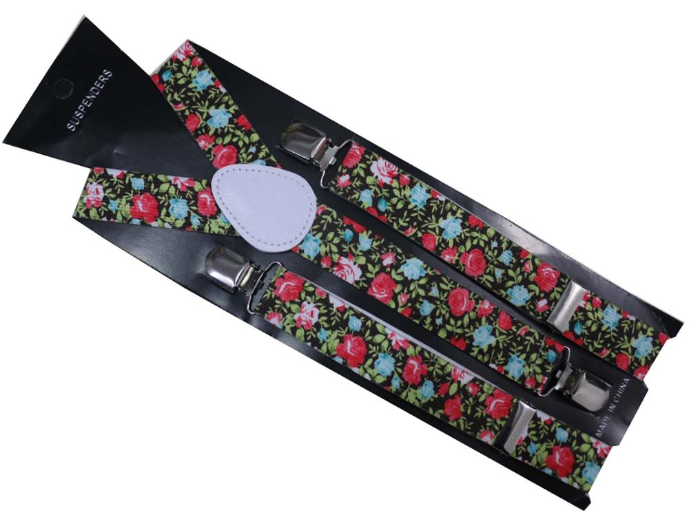 Fashionable 1 Inch Wide Adult Adjustable Clip On Floral Suspenders Flower Braces For Womens Ladies
