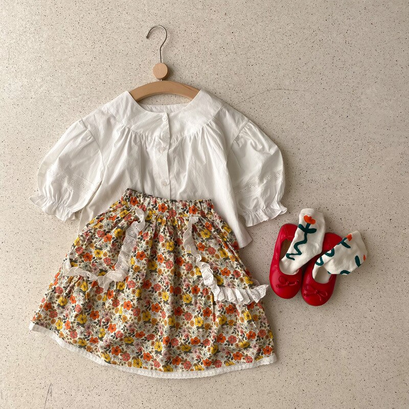 Falda de algodón para niña, ropa para niño 9917B, primavera y verano, falda Floral coreana, retazos de encaje, novedad de 2022