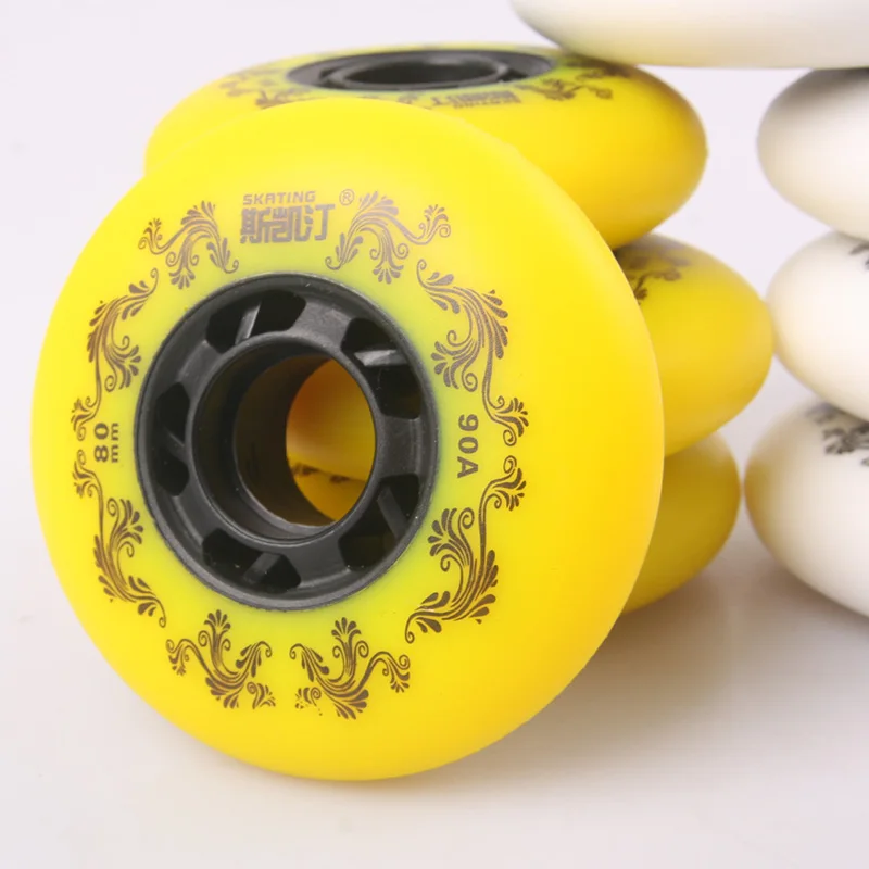 8 Pcs Terwijl/Geel Inline Rolschaats Wiel 90A Freestyle Scroll Duurzaam Wielen 72 76 80 Mm Roller Skate wielen Voor Roller Skate
