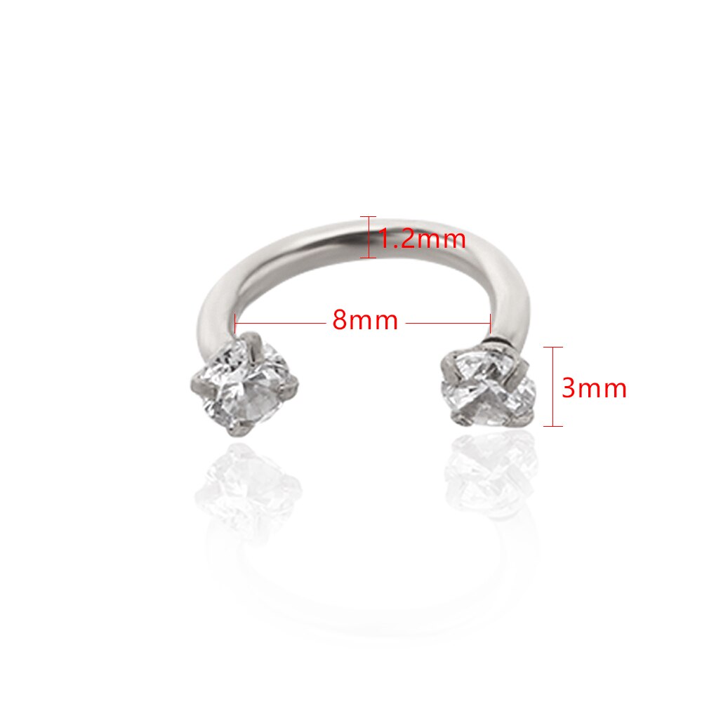 2Pcs Unisex Internally Threaded Circular Barbell Lip Nose Horseshoe Septum Ring Helix Piercing Ear Cartilage Lobe Earrings