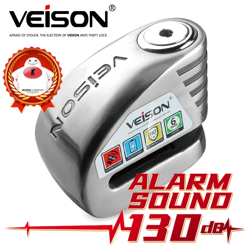Veison Motorfiets Alarm 130dB Anti-Diefstal Motorfiets Slot Fiets Alarm 304 Rvs Disc Quad Lock Fietsslot Motopadlock