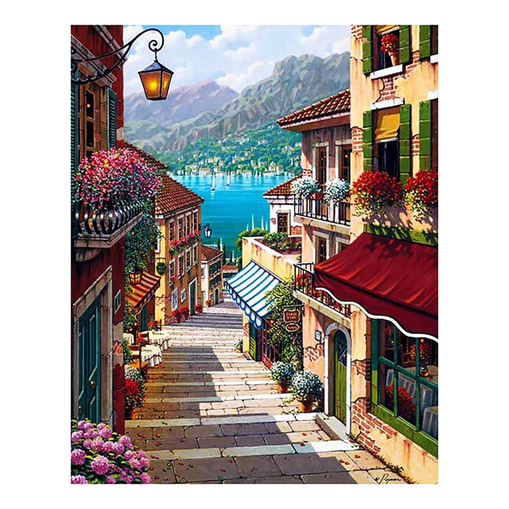 Kits de peinture par numéros avec pinceaux et Pigment acrylique bricolage peinture sur toile pour adultes débutant-Harbour Town 16X20 pouces: Default Title
