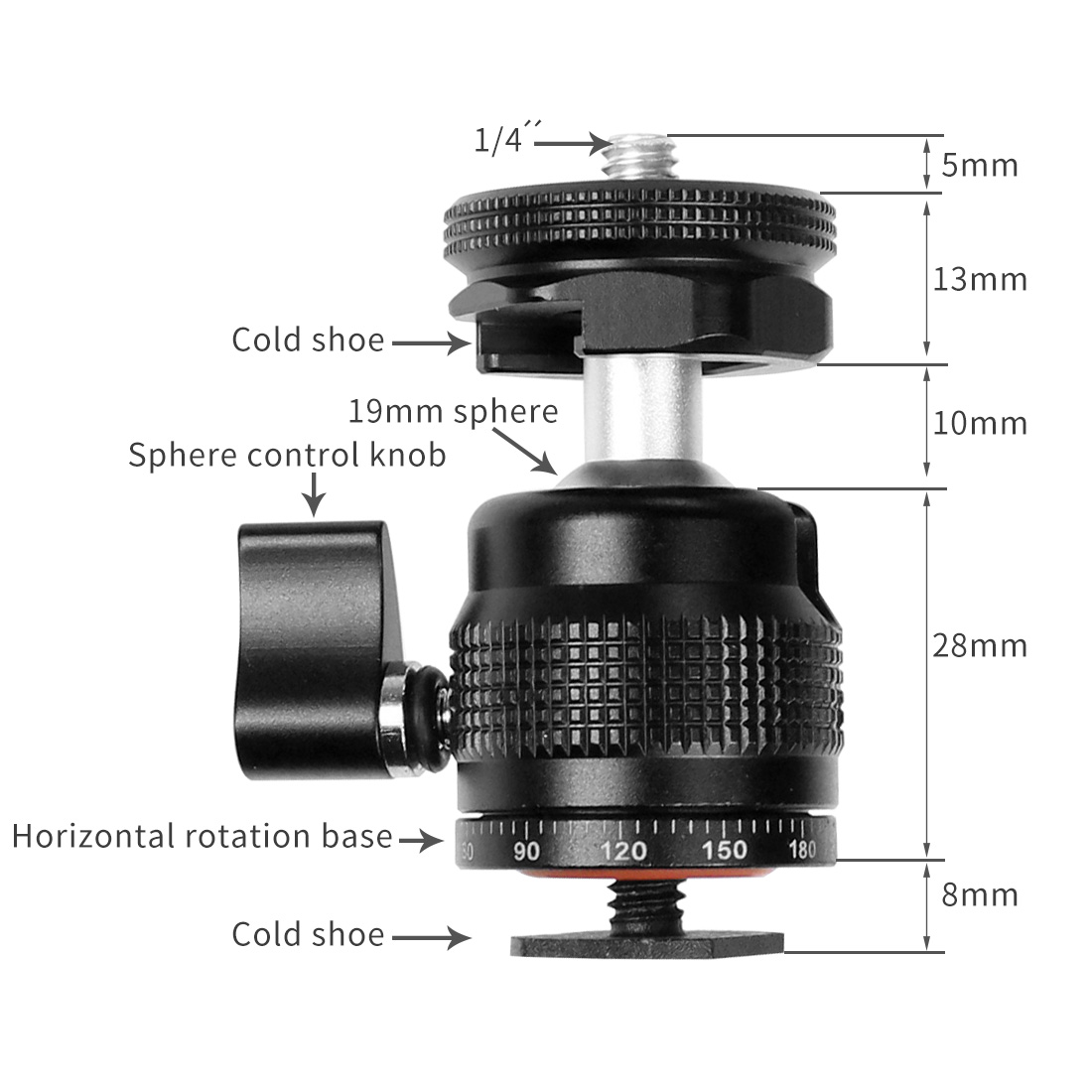 Cold Shoe Mount Mini Ball Head 360 Panoramic Monitor Holder Camera Gimbal 1/4 3/8 for Tripod Speedlite LED Bracket Adapter: Orange