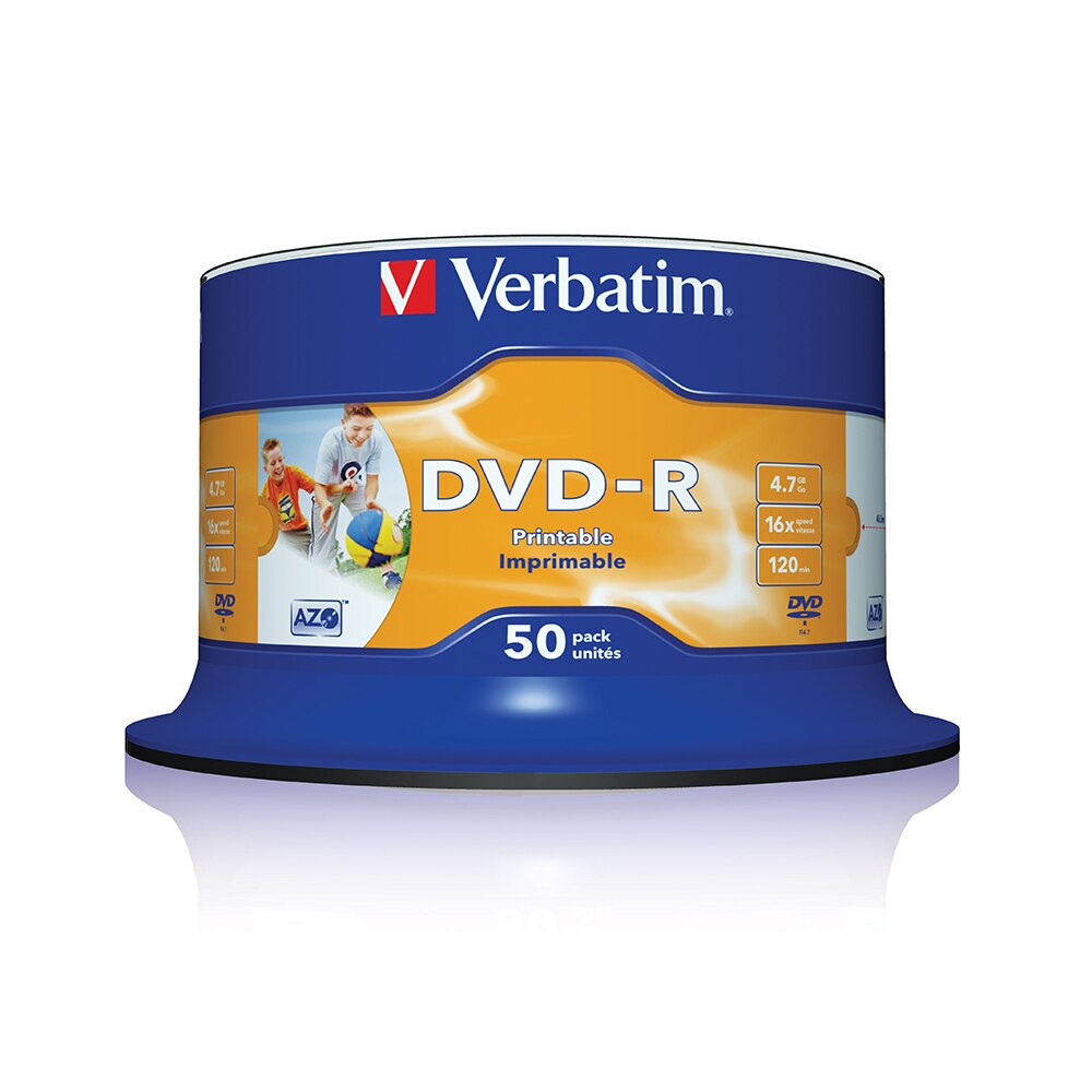 Verbatim DVD-R 4.7GB 16X 50PK Spindle White Inkjet Printable Recordable Media Disc Blank Compact Write DVD 43533