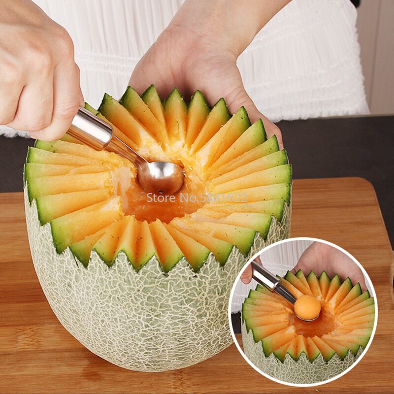 Juego de Herramientas de cocina de acero inoxidable, cuchillo para fruta, cuchillo para tallar sandía, Bola de excavación, cuchara, pelador de patatas, 6 unids/set