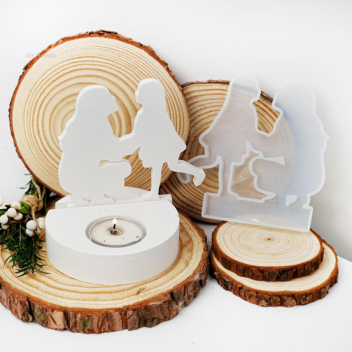 Portavelas para madre e hija, molde de silicona DIY en cuclillas para mamá, chica bailando, molde para candelabro 3D, para el día de la madre, decoración del hogar