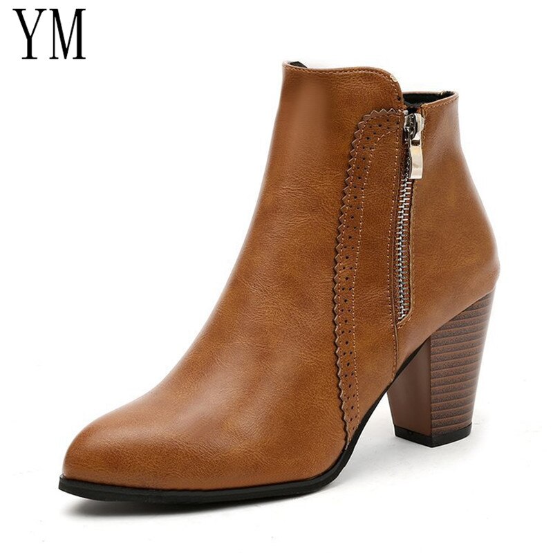 Return Women Ankle Boots PU leather Boots High heel 8cm Ladies shoes Side Zipper Short Boots for Women Shoes ship43