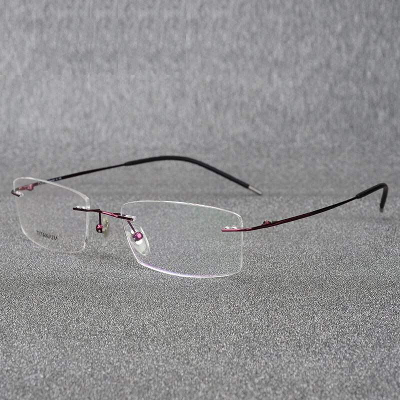 Kantløse titanium-brilleramme super letvægts fleksible titaniumlegering tempelben optiske briller briller: Lilla