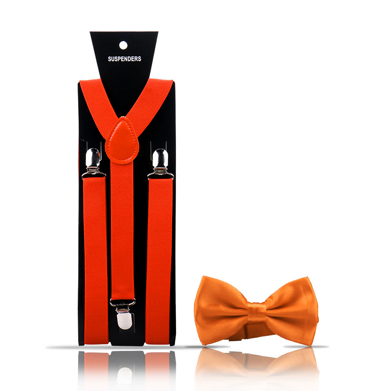 Adult Men's Suspenders And Bow Tie Two Pcs Set Harness Man For Pants Gentleman Suit Accessories Wedding Business: CORAL RED