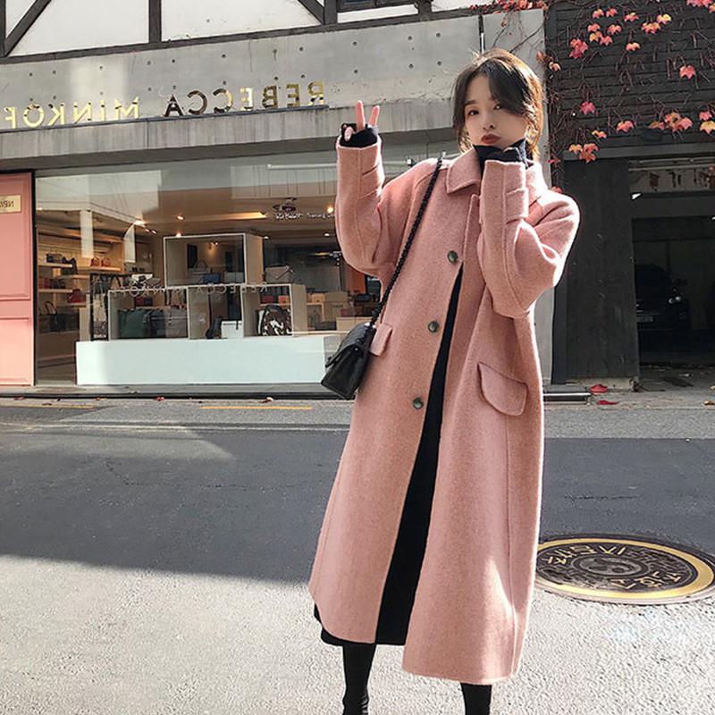 Herfst Winter Wollen Jas Vrouwen Slanke A-lijn Medium Lange Roze Koreaanse Stijl Roze Jassen Dames Elegante Turn Down Kraag bovenkleding: 2 / XL