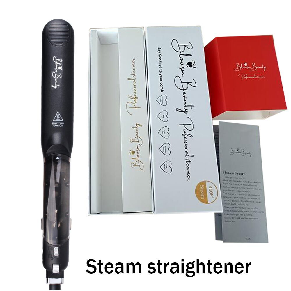 2 In 1 Plate Ceramic Flat Iron Steam Hair Straightener Curling Iron Negative Lonic Care Hair Styling Tools: with box / US