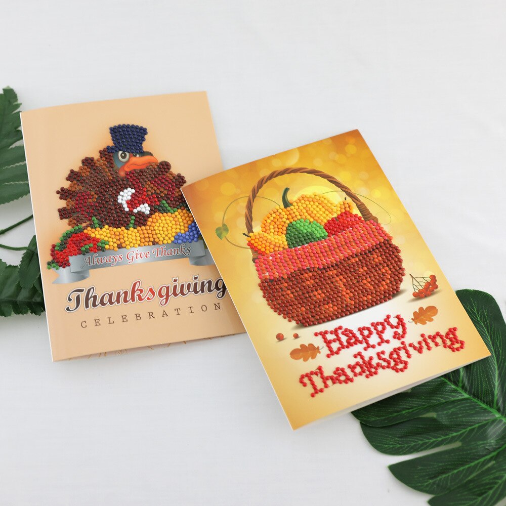 Thanksgiving Diamond Painting Greeting Cards Cartoon Full Round Greeting Card Xmas Home Decoration