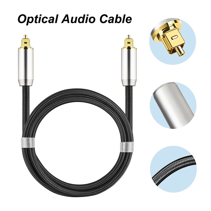 Cable óptico SPDIF, Cable de fibra óptica de Audio Digital, Cables chapados en oro para reproductor de CD y DVD Blu-ray, TV, de sonido de alta fidelidad