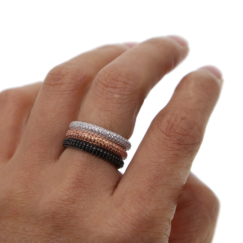 Sterling Silver 925 stack line micro pave cz eternity 3 colors stacking 925 silver full cz paved Engagement wedding band cz ring