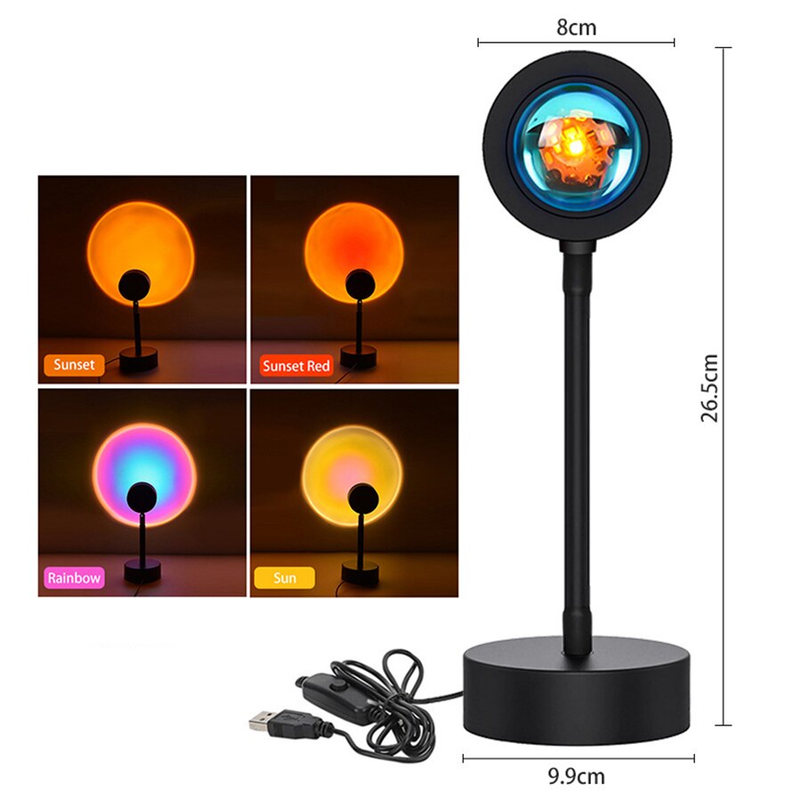Zonsondergang Rode Led Nachtlampje Zon Projectie Usb Rainbow Projector Wanddecoratie Verlichting Bureaulamp Voor Slaapkamer Bar Koffie Winkel