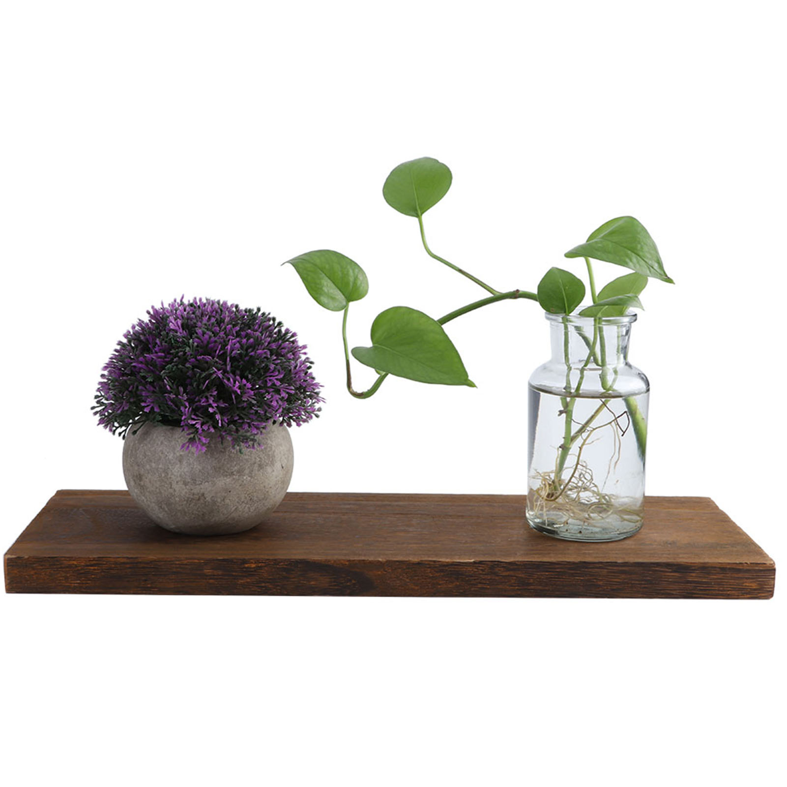Prateleiras flutuantes montadas na parede, rack de armazenamento de madeira de camada única, organizador de exibição de fotos de plantas pequenas para casa e sala de estar