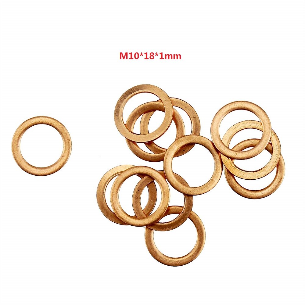 100 Stck 1mm Kupfer Dichtung metrisch Flache Abdichtung Scheiben M10 M12 M14 Auto Abdichtung Unterlegscheibe Verschiedene Spezifikationen: M10-18-1mm
