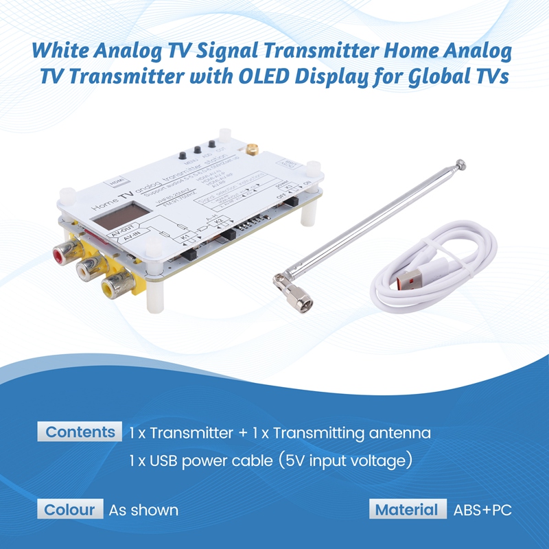 A12E-White Analog TV Signal Transmitter Home Analog TV Transmitter With OLED Display For Global Tvs