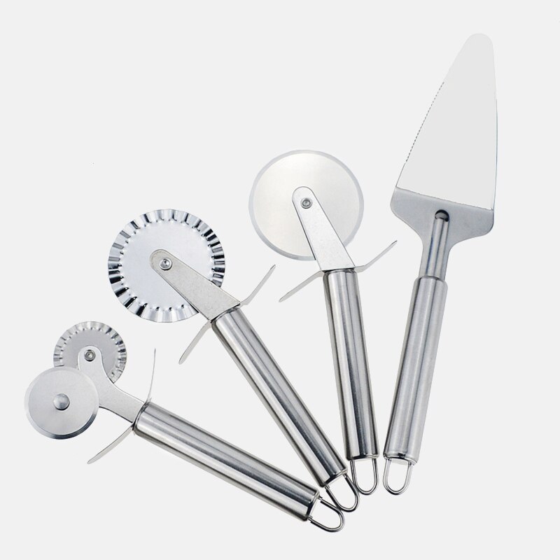 Rvs Pasta Deeg Crimper 4 Patronen Dubbele Roller Pizza Mes Cutter Gebak Keuken Pizza Gereedschap Bakken Accessoires