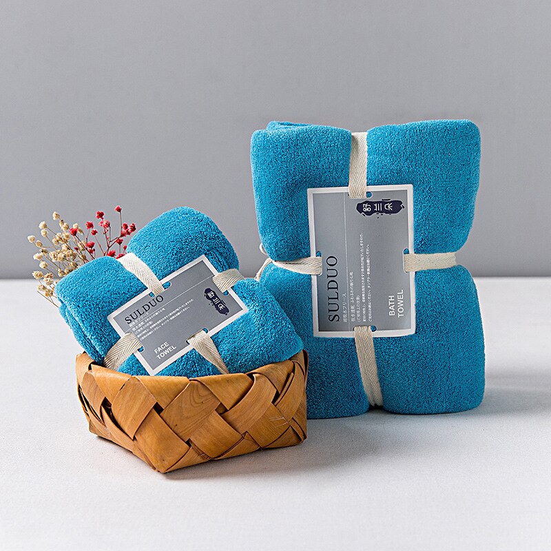 Adulte absorbant ensemble de serviettes de bain chaîne tricoté polyester brocart corail polaire serviette de bain hôtel serviette serviette de bain: Lake Blue