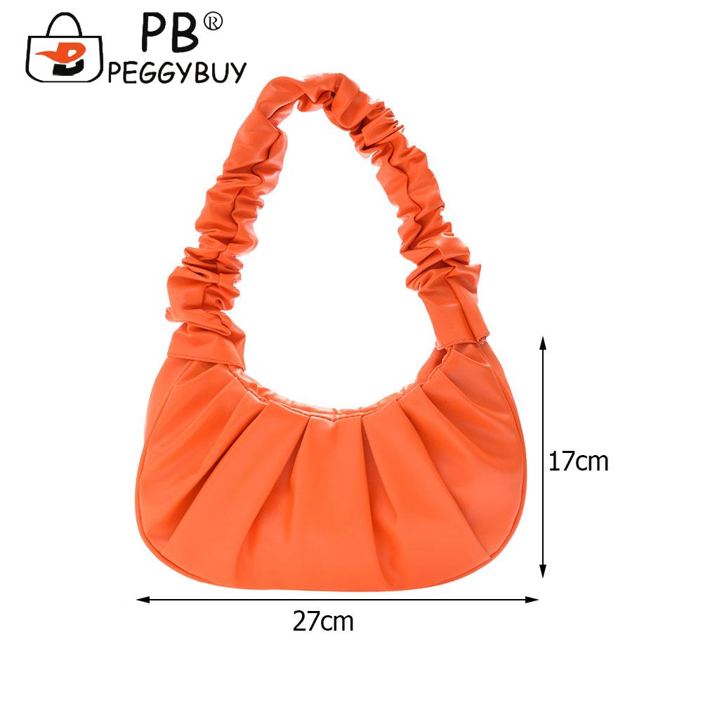 Vintage Vrouwen Geplooide Grote Handtas Schouder Onderarm Pure Kleur Pu Lederen Tas Zacht Leer Vrouwelijke Handtas