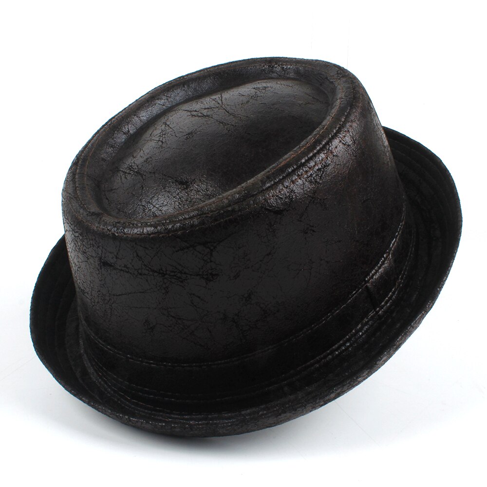 4 Big Size Leather Pork Pie Hat For Dad Fedora Hat Men Boater Flat Top