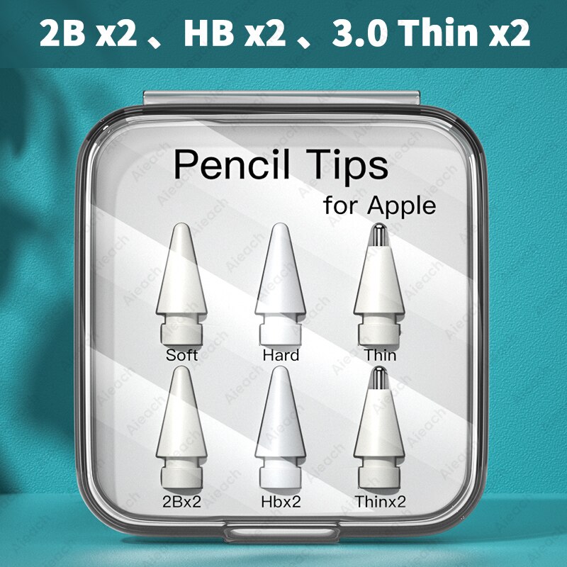 Pencil Tips For Apple Pencil 1st 2nd Generation Double Layer 2B &amp; HB &amp; Thin Tip For Apple Pencil Nib, Enough For 4 Years of Use: 2B x2 HB x2 Thin x2