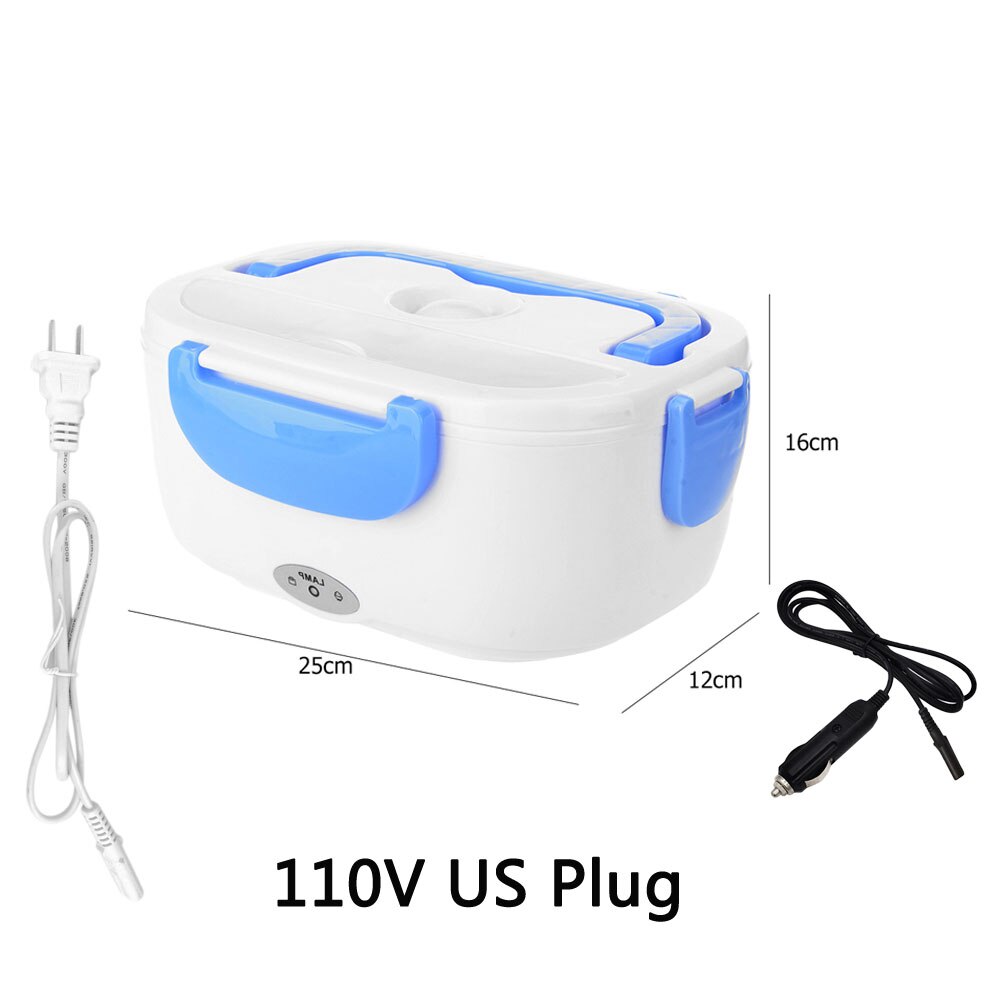 US EU Plug Electric Lunch Box Portable Electric Heating Food Heater With Plastic Liner Rice Container for Office Car Lunch Box: A 110V US Plug Blue