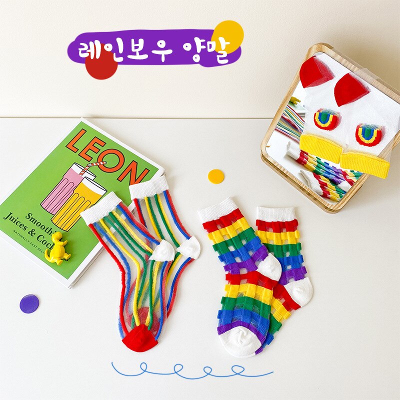 Calzini per bambini e ragazze autunno 1-8 anni calzini per bambini Plaid arcobaleno