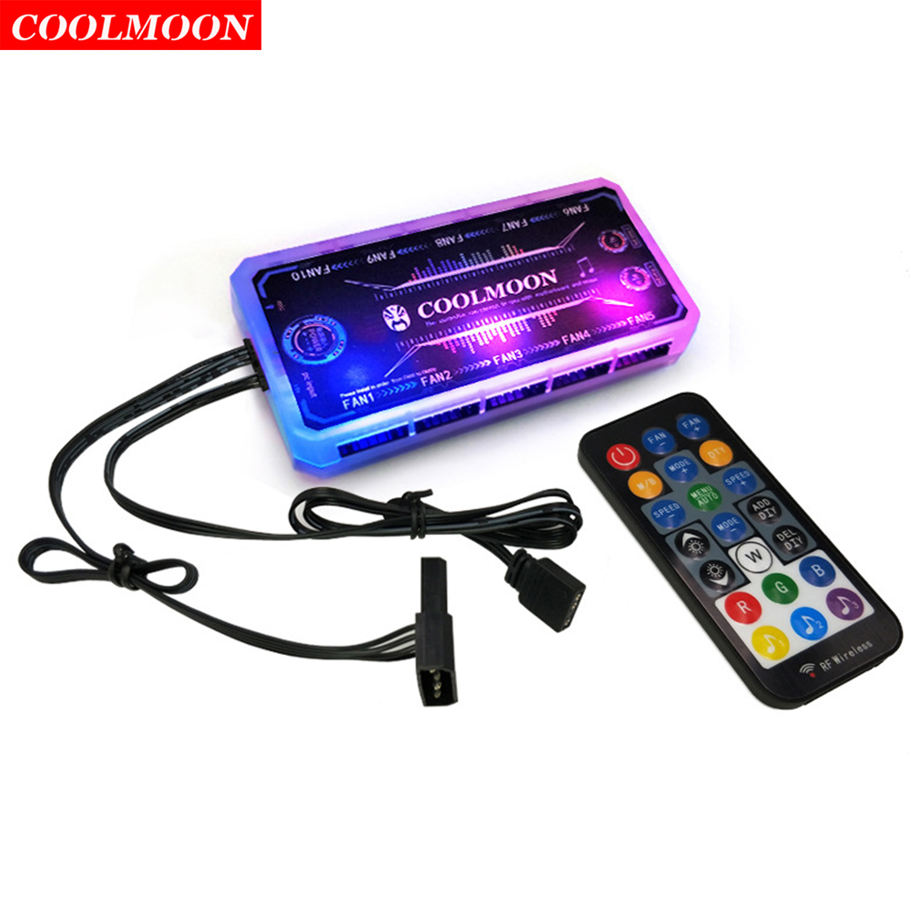 Coolmoon Smart Music 5V 3Pin ARGB Remote Controller HUB for Coolmoon 6Pin Chassis Cooling Fans 4Pin Light Strip Heat Dissipation: Smart Music Control