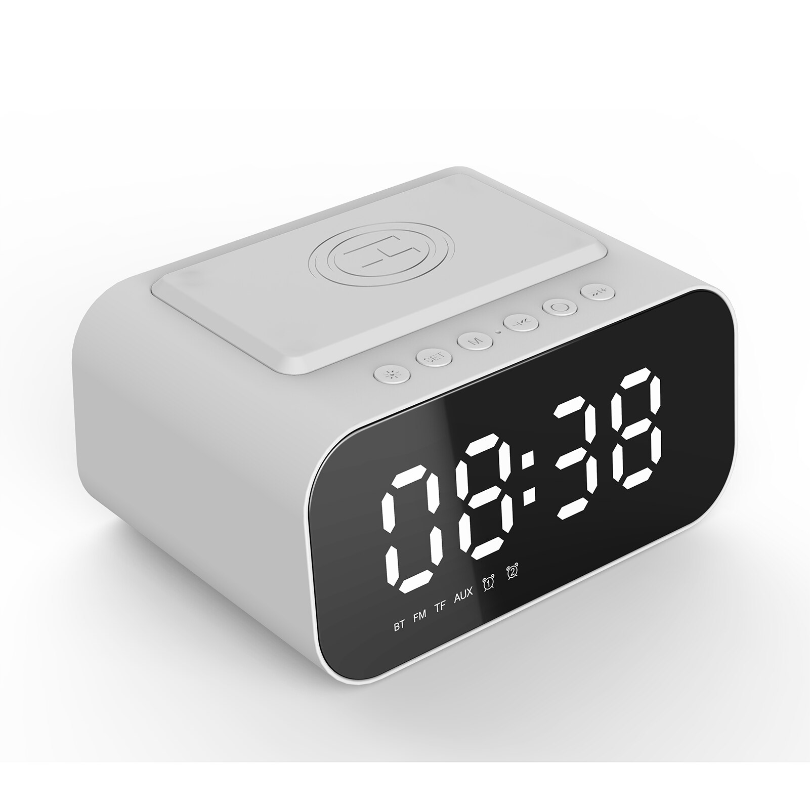 KKmoon BT Speaker LED Digital Clock Multifunctional Sound Box Desk Clock Radio Wireless Charging Device Alarm Clock Home Office: White