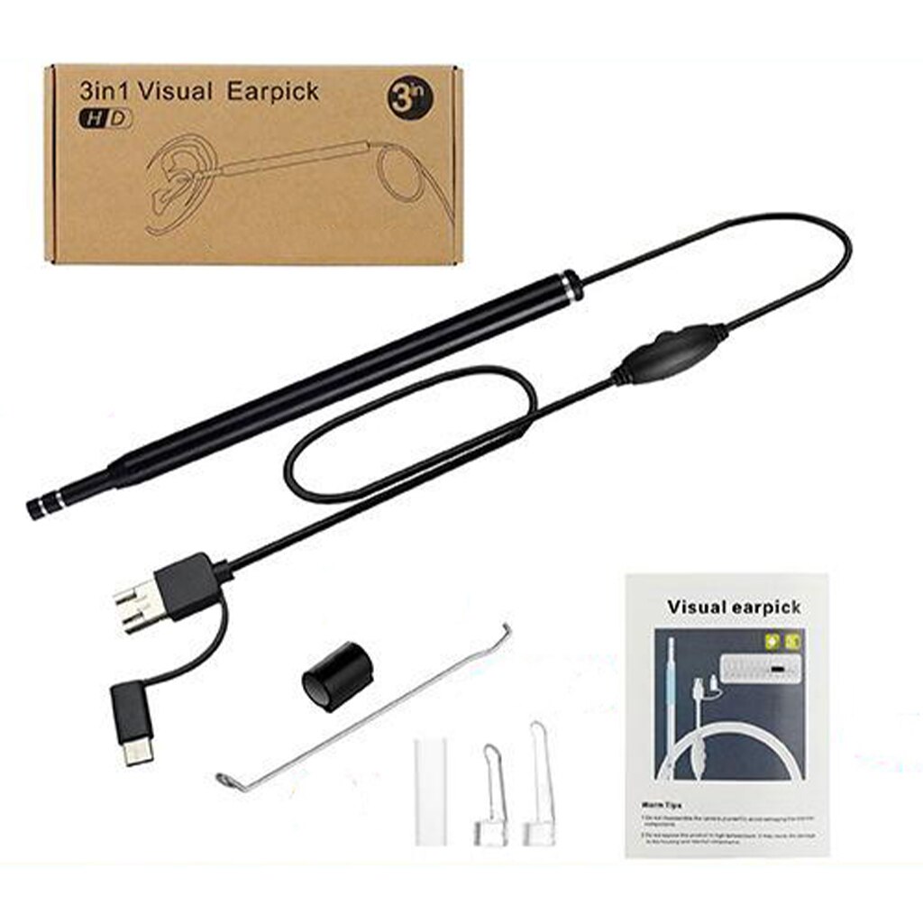 3 in 1 korvavahanpoistotyökalut usb-korvapuhdistusendoskooppi visuaalinen korvakoru hd-kamera 6 led-valolla otoskooppi androidille
