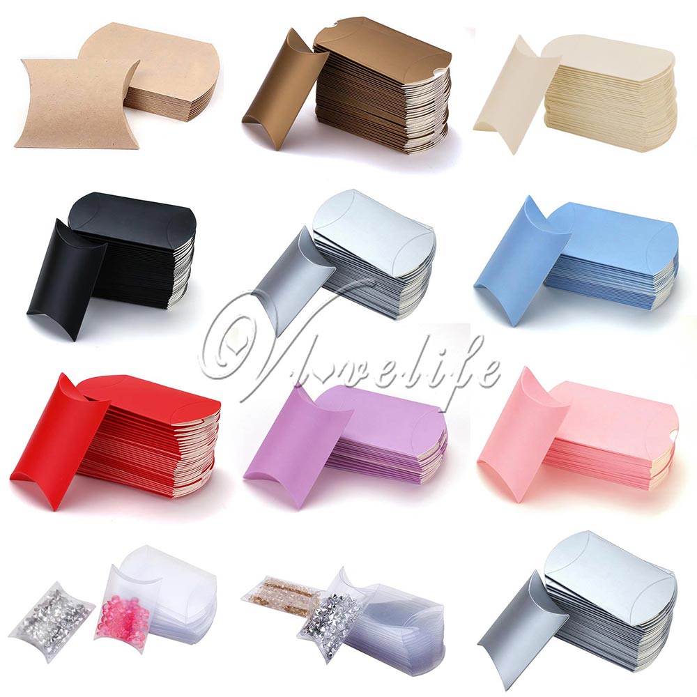 50 Stks/partij Stijl Kussen Vorm Doos Snoep Box Geschenkdoos Voor Wedding Party Favor Decor Karton/Pvc/bruin Kraft