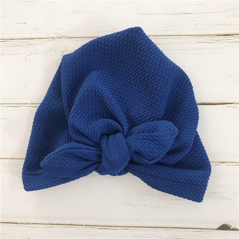 Forår sommer knyttede kaninører indiske hatte baby dæk cap baby piger elastisk slips tørklæde turban hoved wrap blød kasket: Marine blå