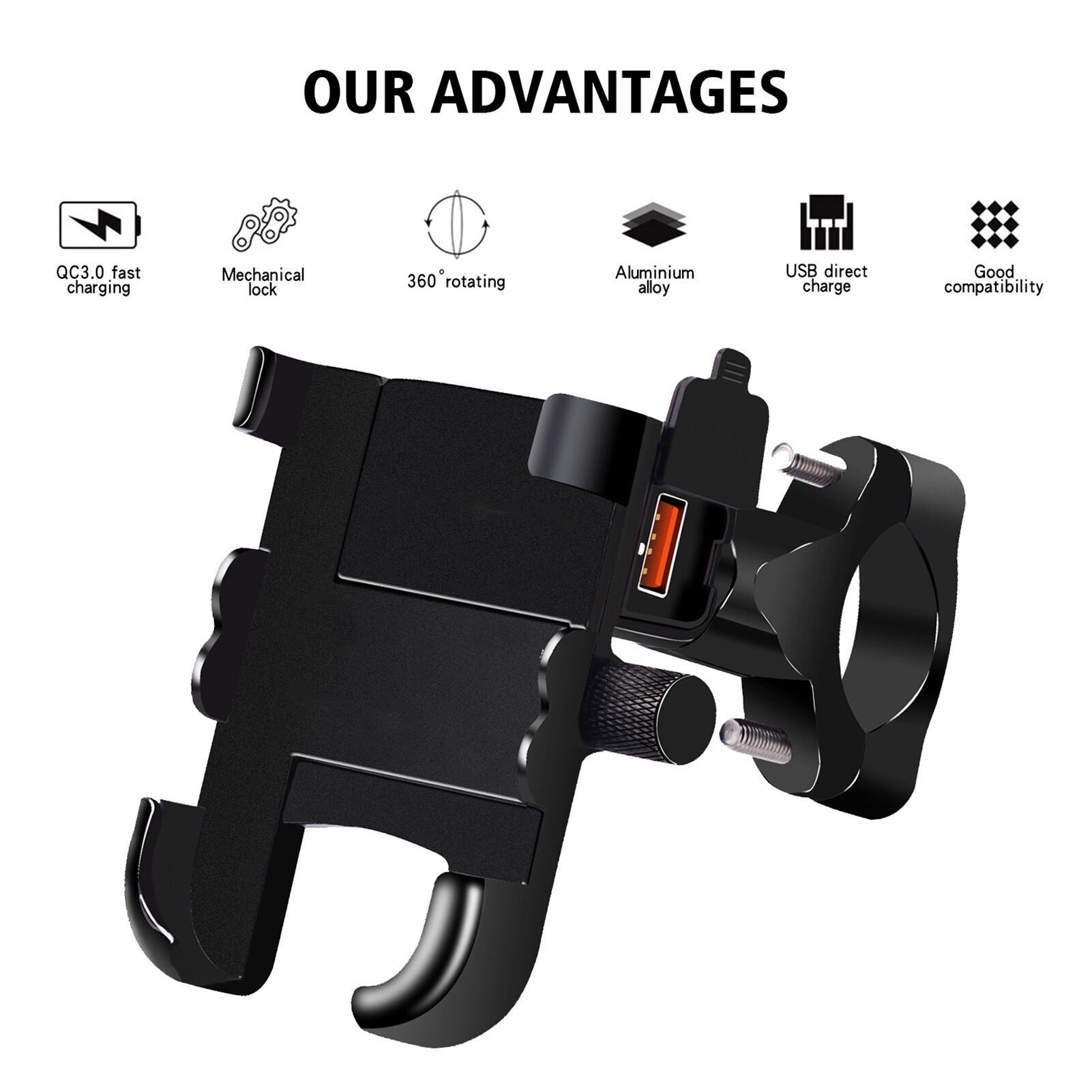 Motorfiets Telefoon Houder Qc 3.0 Usb Snellader Beugel Stand Voor Atv Sneeuwscooter Iphone Samsung Huawei Navigatie Gps Tablet